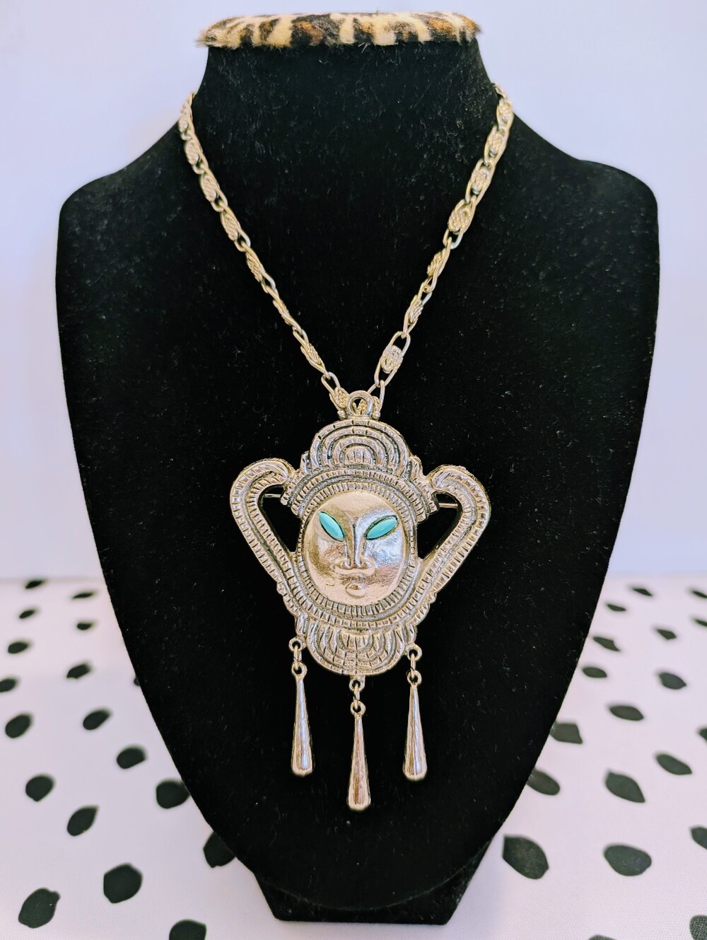 Vintage Large Ethnic Tibetan Style Silver Tone Pendant Brooch/ Necklace